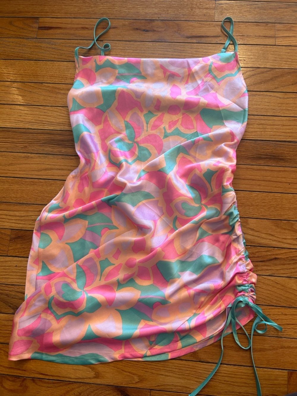 Pastel Floral Ruched Side Mini Skirt - Pink & Teal ASOS